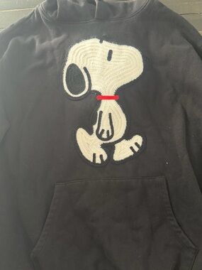Kids Black Snoopy Patch Pullover Hoodie
